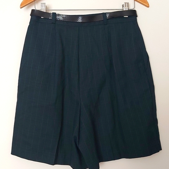 Vintage Lasting Impressions Forest Green Hounds Tooth Plaid Trouser Shorts - Picture 2 of 9